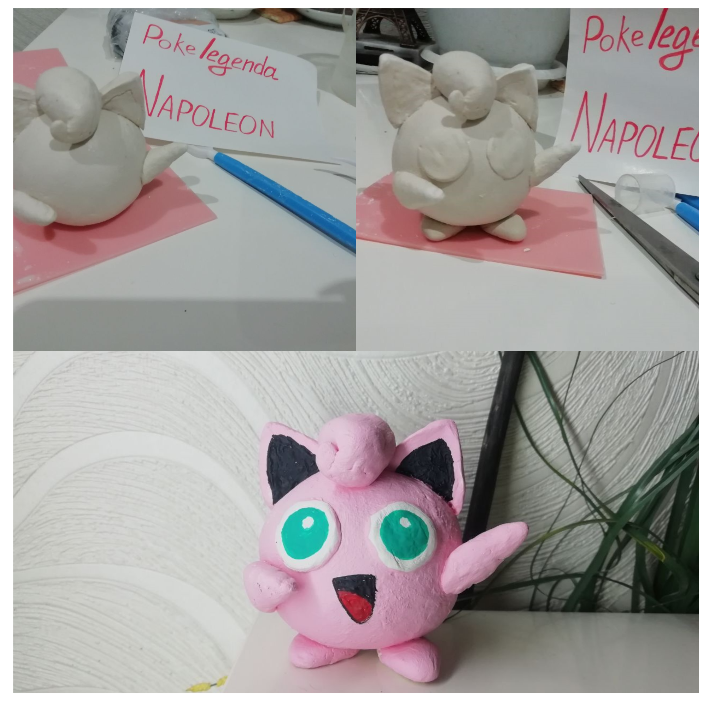 Этап 2. Леплю джиглипуффчика из полимерной глины, просушиваю, раскрашиваю акриловыми красками, умиляюсь.